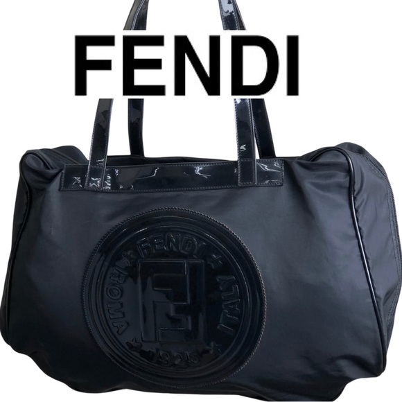 FENDI Logo Large Duffle Boston bag Black - Picture 1 of 8